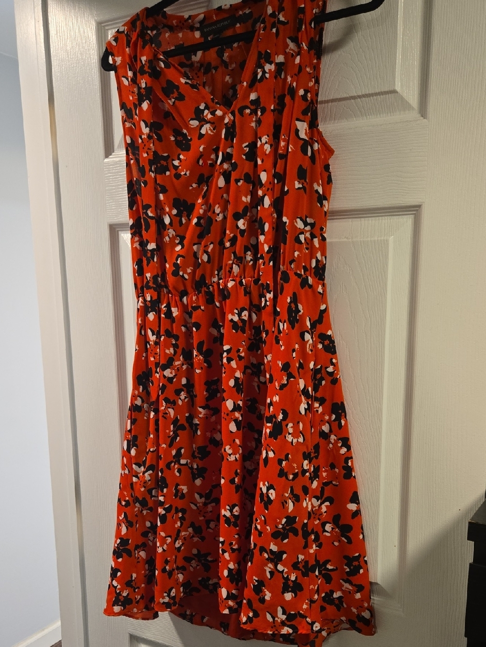 Banana Republic Sleeveless Orange Floral Tie Neck Dress Size Medium
